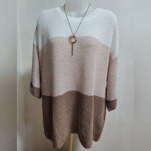 Matty M Women's Color Block Sweater - Cream, Taupe, and Brown
